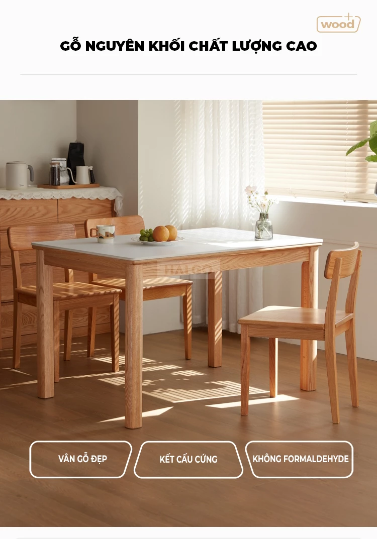 Bộ Bàn Ăn Kết Hợp Mặt Đá Tự Nhiên Cao Cấp Haigo BA357
