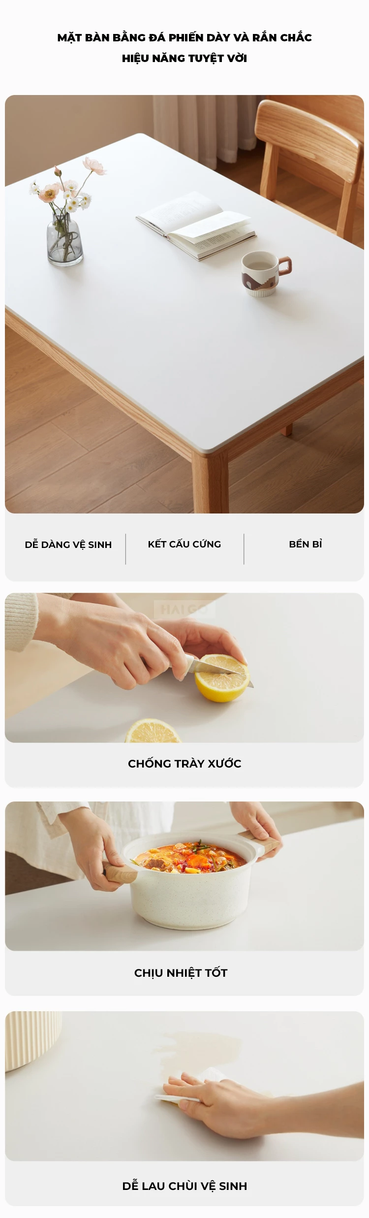 Bộ Bàn Ăn Kết Hợp Mặt Đá Tự Nhiên Cao Cấp Haigo BA357
