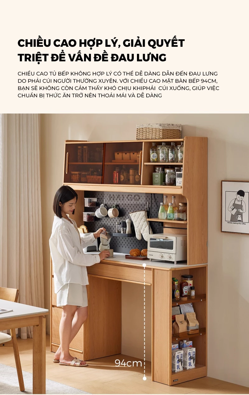 Bộ Bàn Ăn Mặt Đá Tự Nhiên Kết Hợp Tủ Bếp Đa Năng Haigo KC399