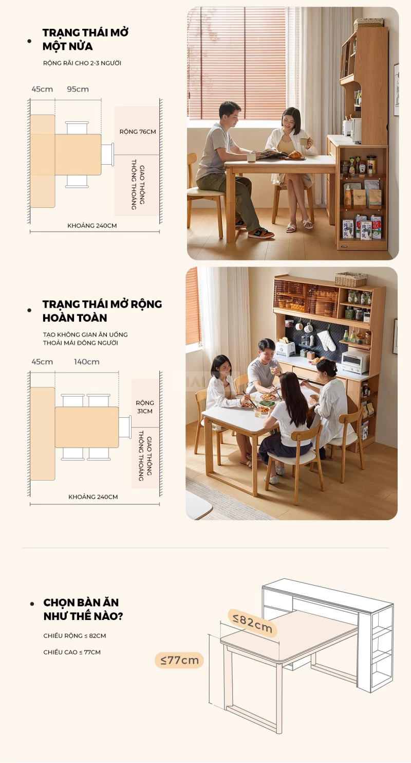 Bộ Bàn Ăn Mặt Đá Tự Nhiên Kết Hợp Tủ Bếp Đa Năng Haigo KC399