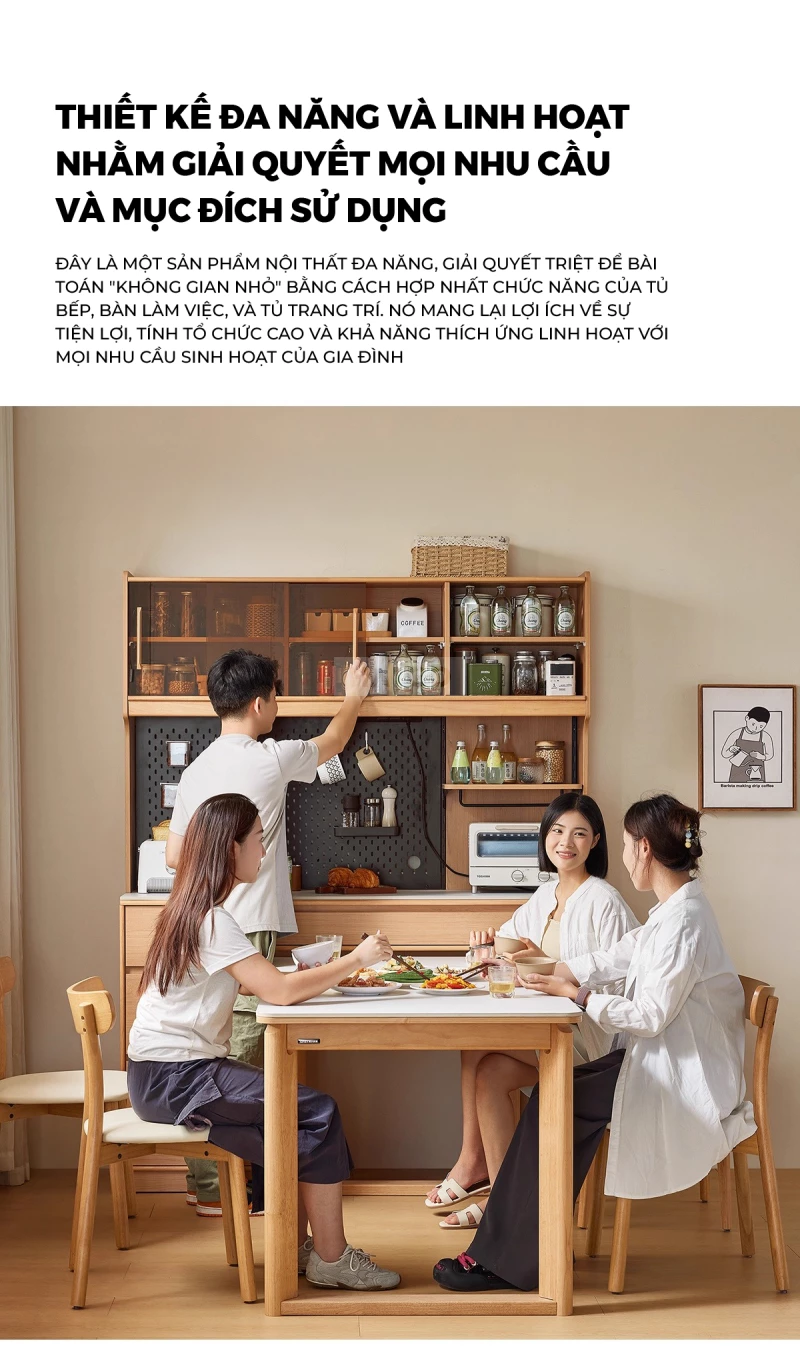 Bộ Bàn Ăn Mặt Đá Tự Nhiên Kết Hợp Tủ Bếp Đa Năng Haigo KC399