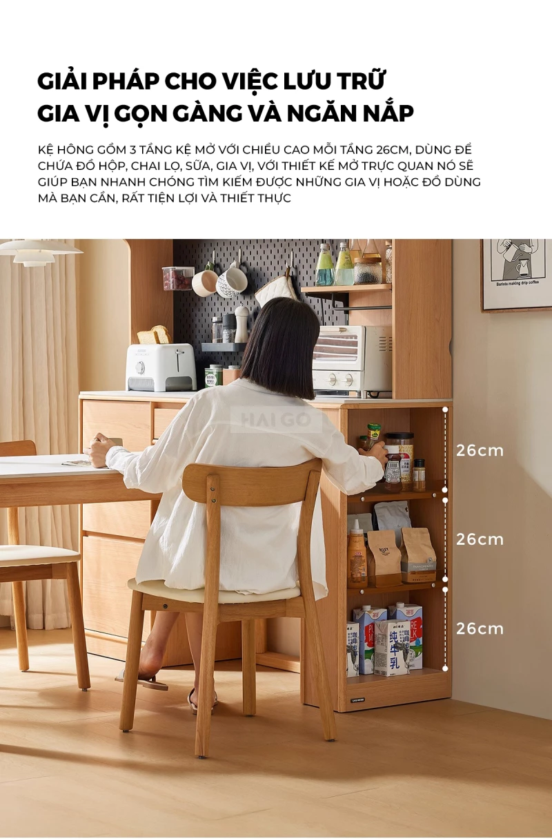 Bộ Bàn Ăn Mặt Đá Tự Nhiên Kết Hợp Tủ Bếp Đa Năng Haigo KC399