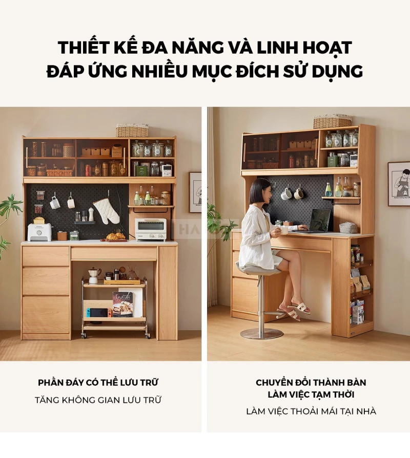 Bộ Bàn Ăn Mặt Đá Tự Nhiên Kết Hợp Tủ Bếp Đa Năng Haigo KC399