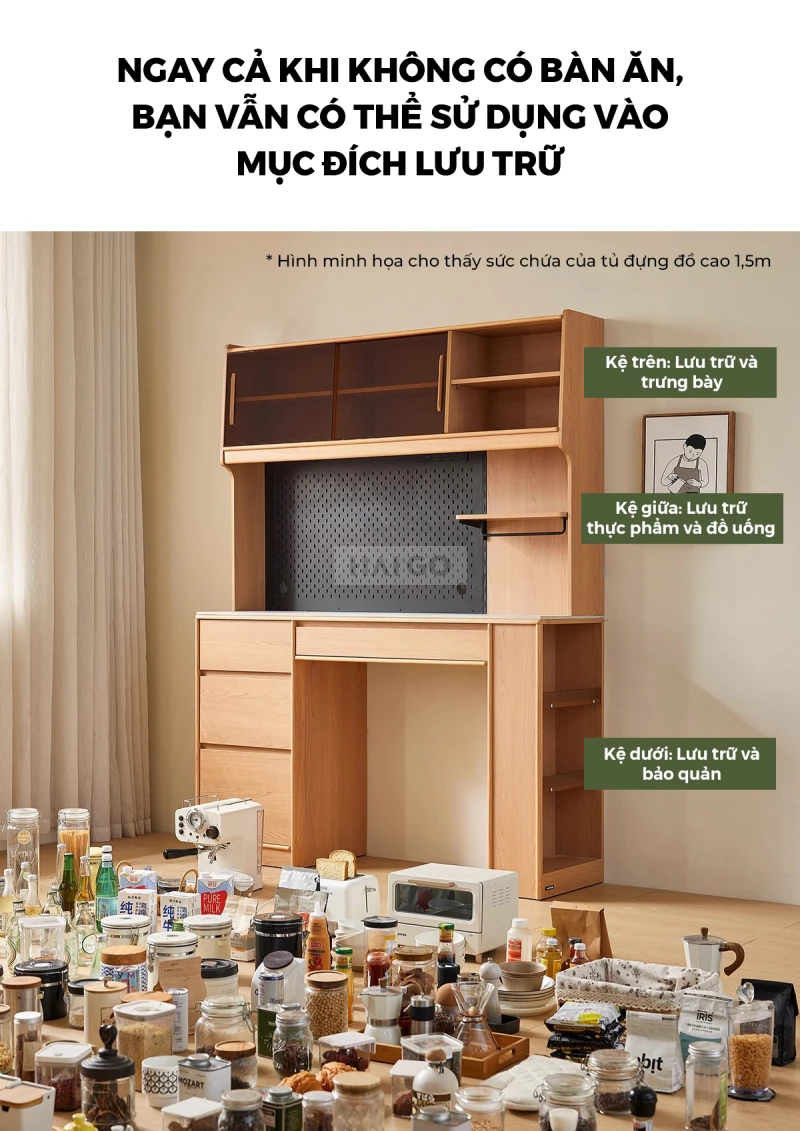 Bộ Bàn Ăn Mặt Đá Tự Nhiên Kết Hợp Tủ Bếp Đa Năng Haigo KC399