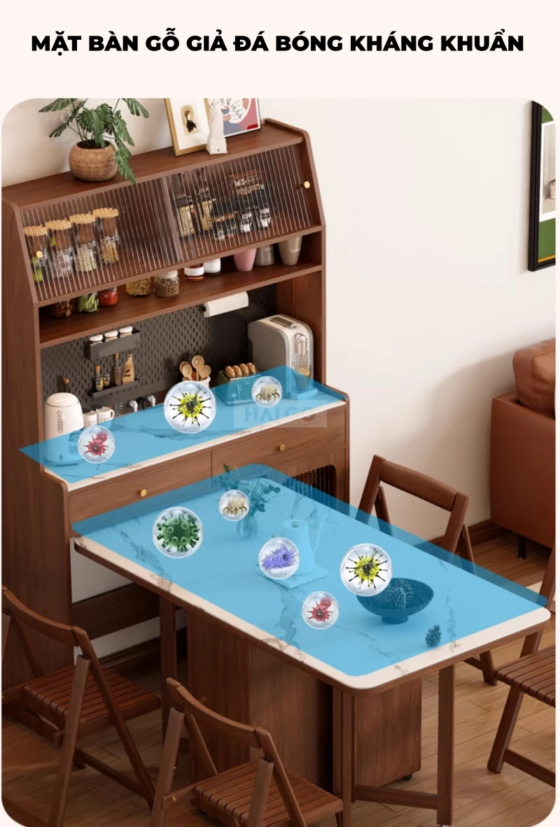 Bộ Bàn Ăn Mặt Đá Tự Nhiên Kết Hợp Tủ Bếp Thông Minh Haigo BA372