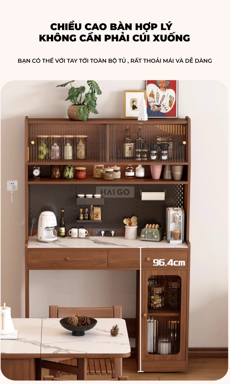 Bộ Bàn Ăn Mặt Đá Tự Nhiên Kết Hợp Tủ Bếp Thông Minh Haigo BA372