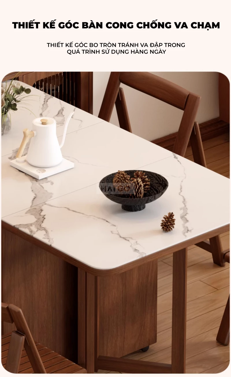 Bộ Bàn Ăn Mặt Đá Tự Nhiên Kết Hợp Tủ Bếp Thông Minh Haigo BA372