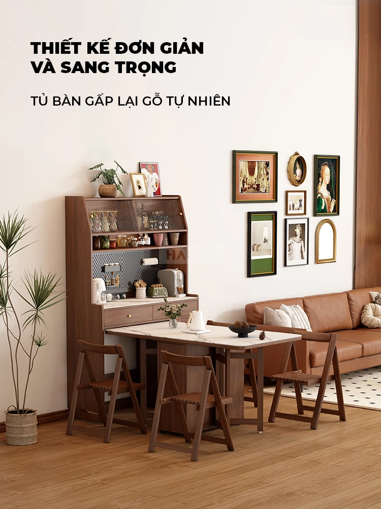 Bộ Bàn Ăn Mặt Đá Tự Nhiên Kết Hợp Tủ Bếp Thông Minh Haigo BA372