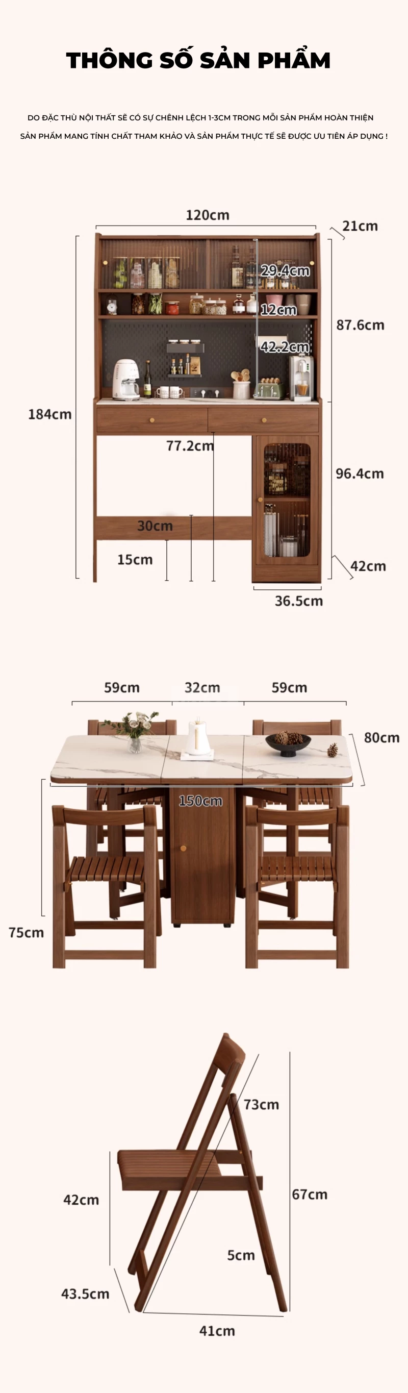 Bộ Bàn Ăn Mặt Đá Tự Nhiên Kết Hợp Tủ Bếp Thông Minh Haigo BA372