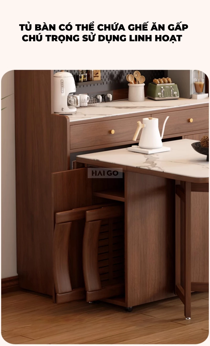 Bộ Bàn Ăn Mặt Đá Tự Nhiên Kết Hợp Tủ Bếp Thông Minh Haigo BA372