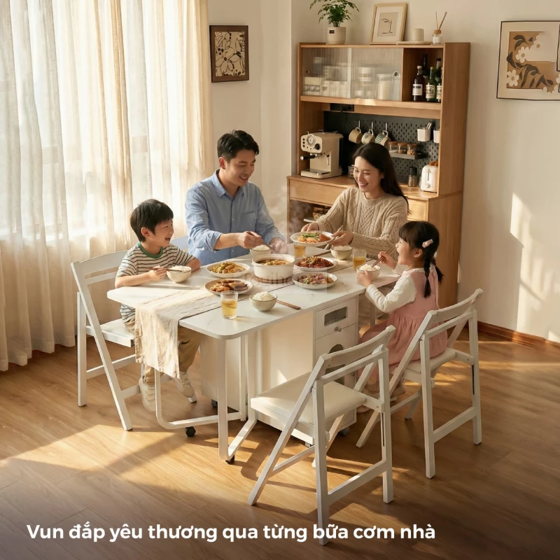 Bộ Bàn Ăn Thông Minh Tone Trắng Smart BA043 nơi bạn có thể quây quần bên người thân.
