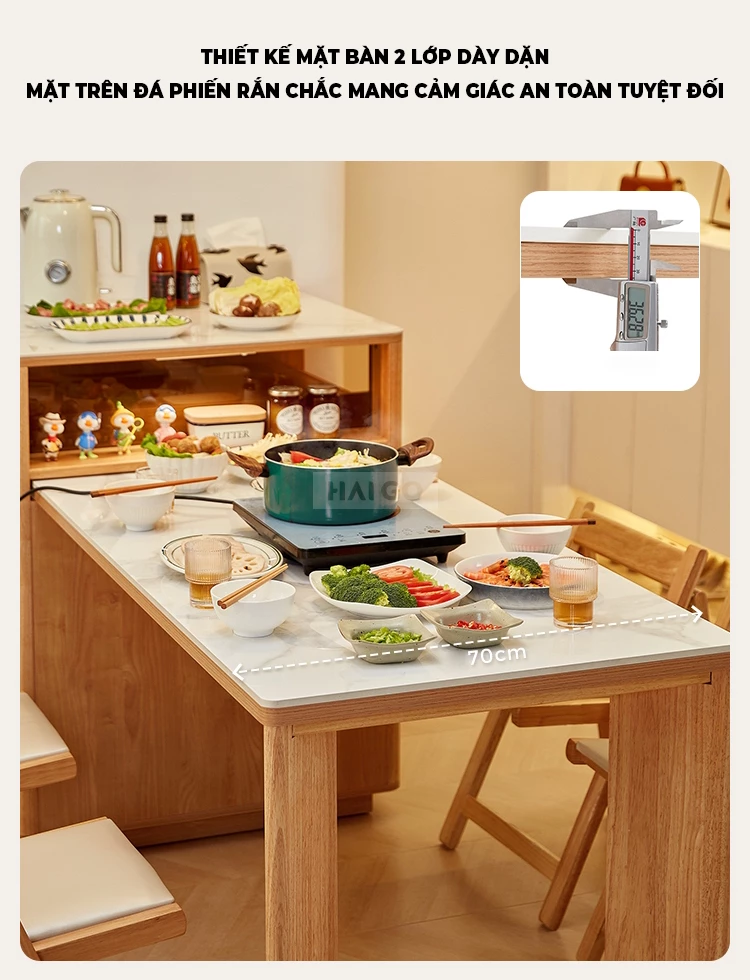 Bộ Bàn Đảo Gỗ Tự Nhiên Kết Hợp Mặt Đá Cao Cấp Haigo CDT358