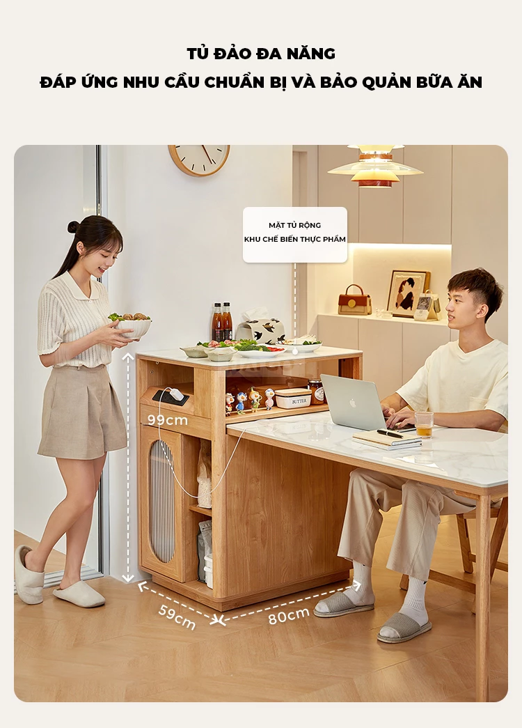 Bộ Bàn Đảo Gỗ Tự Nhiên Kết Hợp Mặt Đá Cao Cấp Haigo CDT358