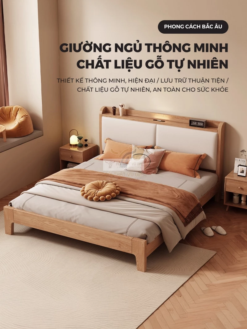 giường của Bộ nội thất phòng ngủ gỗ tự nhiên phong cách hiện đại BR169