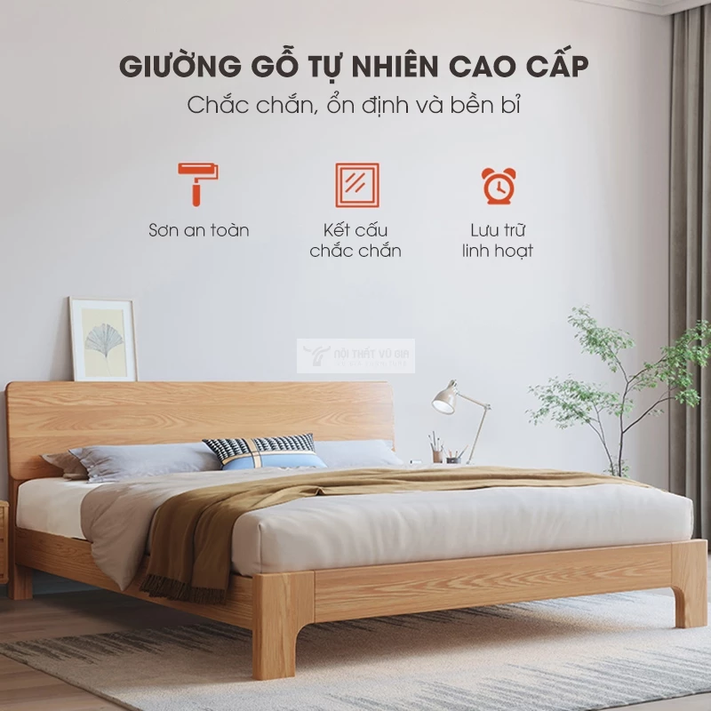 ưu điểm giường của Bộ nội thất phòng ngủ gỗ tự nhiên phong cách hiện đại BR178