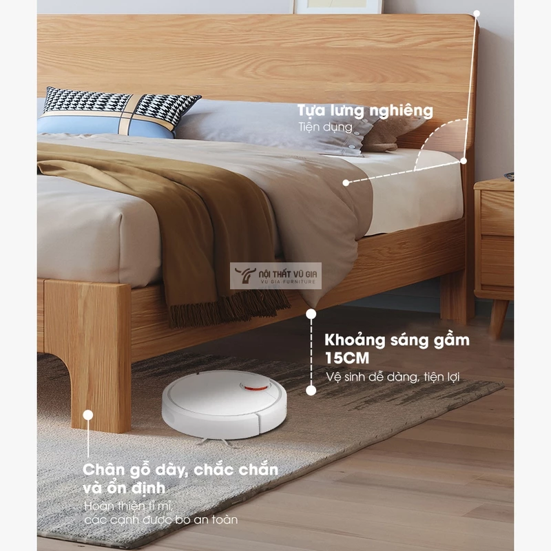 thiết kế tựa lưng nghiêng của giường Bộ nội thất phòng ngủ gỗ tự nhiên phong cách hiện đại BR178