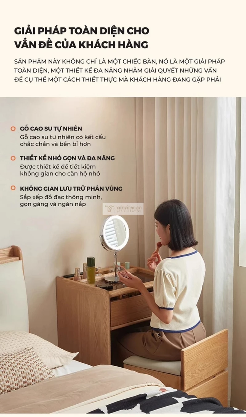 ưu điểm bàn trang điểm của Bộ nội thất phòng ngủ gỗ tự nhiên phong cách hiện đại, tối giản BR177