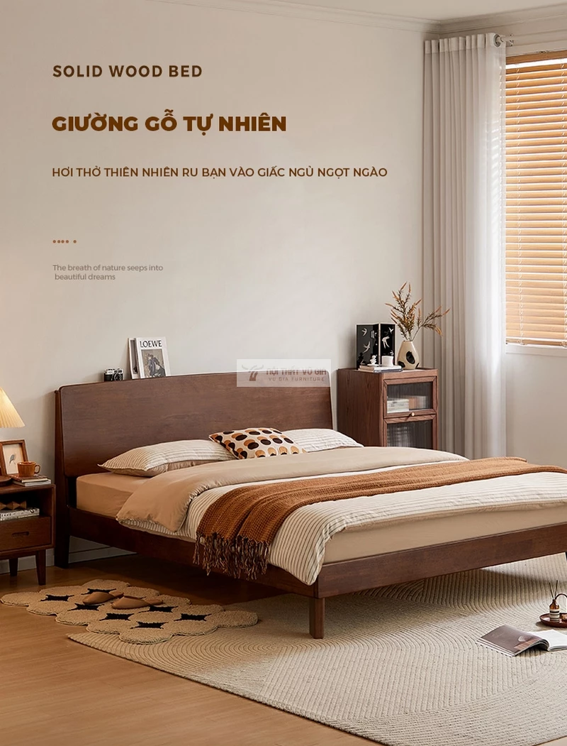 giường của Bộ nội thất phòng ngủ gỗ tự nhiên thiết kế tối giản, hiện đại BR178