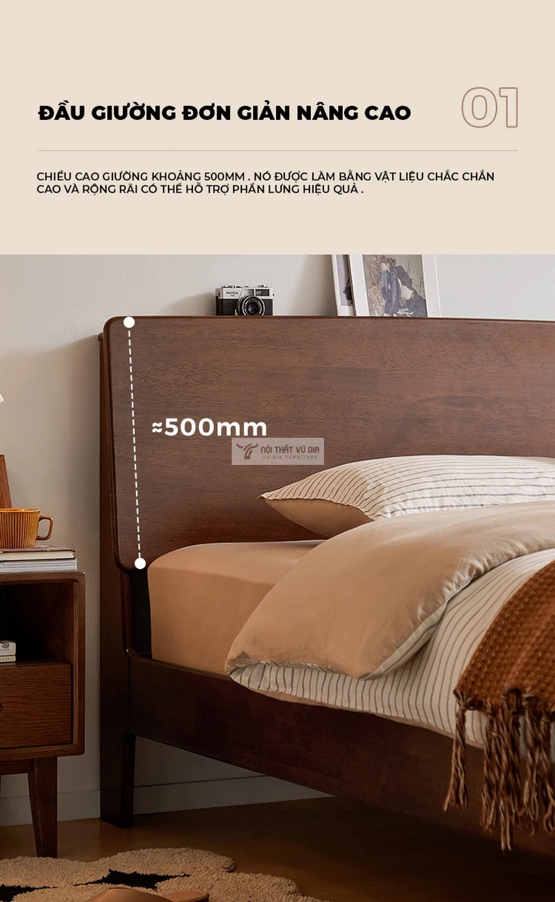 thiết kế đầu giường cao của Bộ nội thất phòng ngủ gỗ tự nhiên thiết kế tối giản, hiện đại BR178
