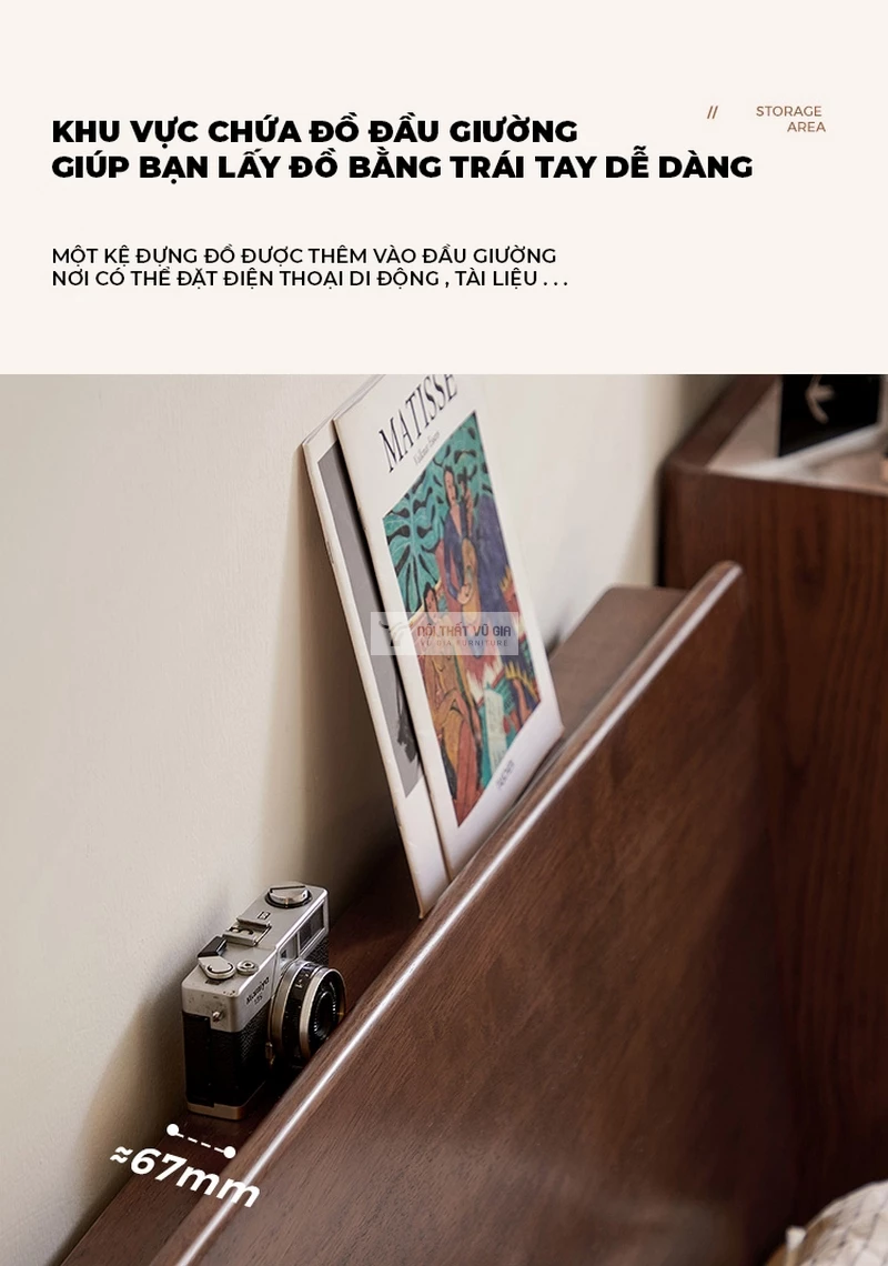 thiết kế lưu trữ đầu giường tiện lợi của Bộ nội thất phòng ngủ gỗ tự nhiên thiết kế tối giản, hiện đại BR178