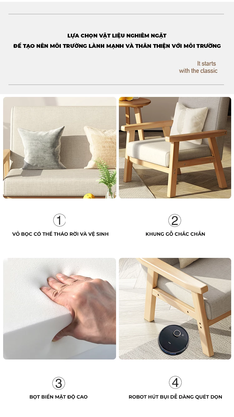 Bộ Sofa Phòng Khách Gỗ Tự Nhiên Sang Trọng Haigo SOF364