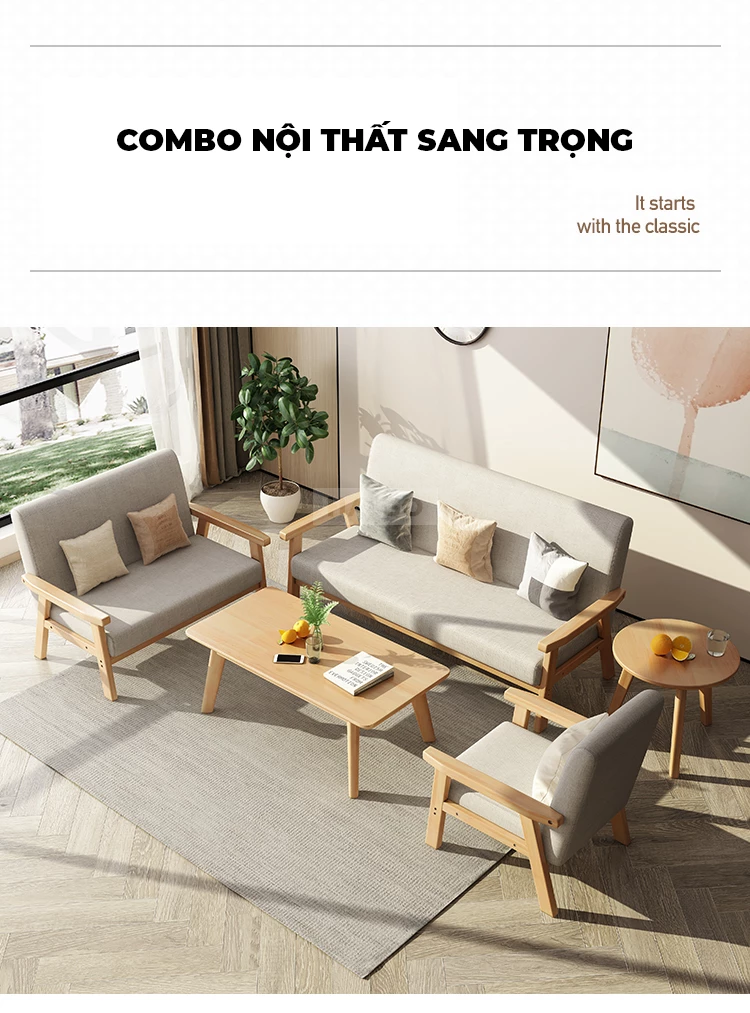 Bộ Sofa Phòng Khách Gỗ Tự Nhiên Sang Trọng Haigo SOF364