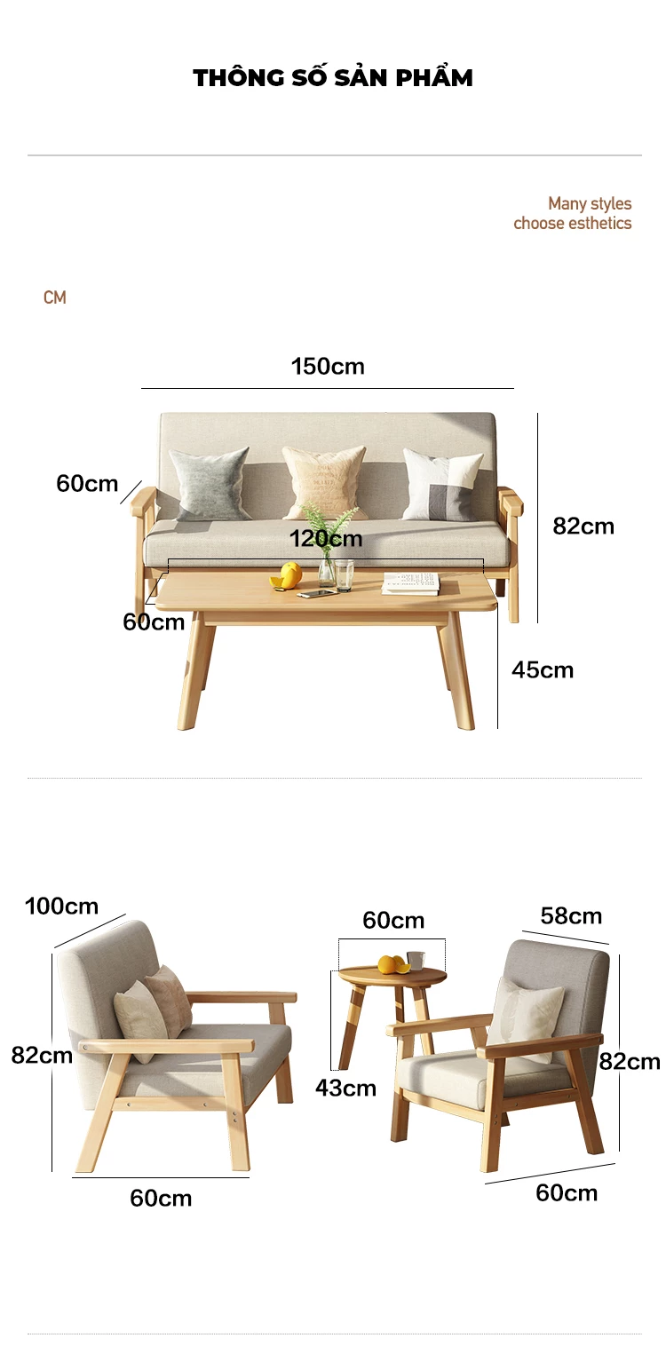 Bộ Sofa Phòng Khách Gỗ Tự Nhiên Sang Trọng Haigo SOF364