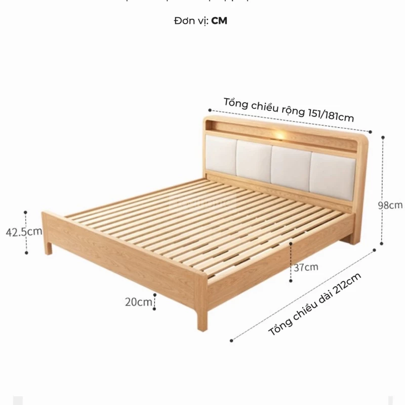 Bộ Sưu Tập Phòng Ngủ Rustic Haven 015 - Thông số và kích thước chi tiết của giường.