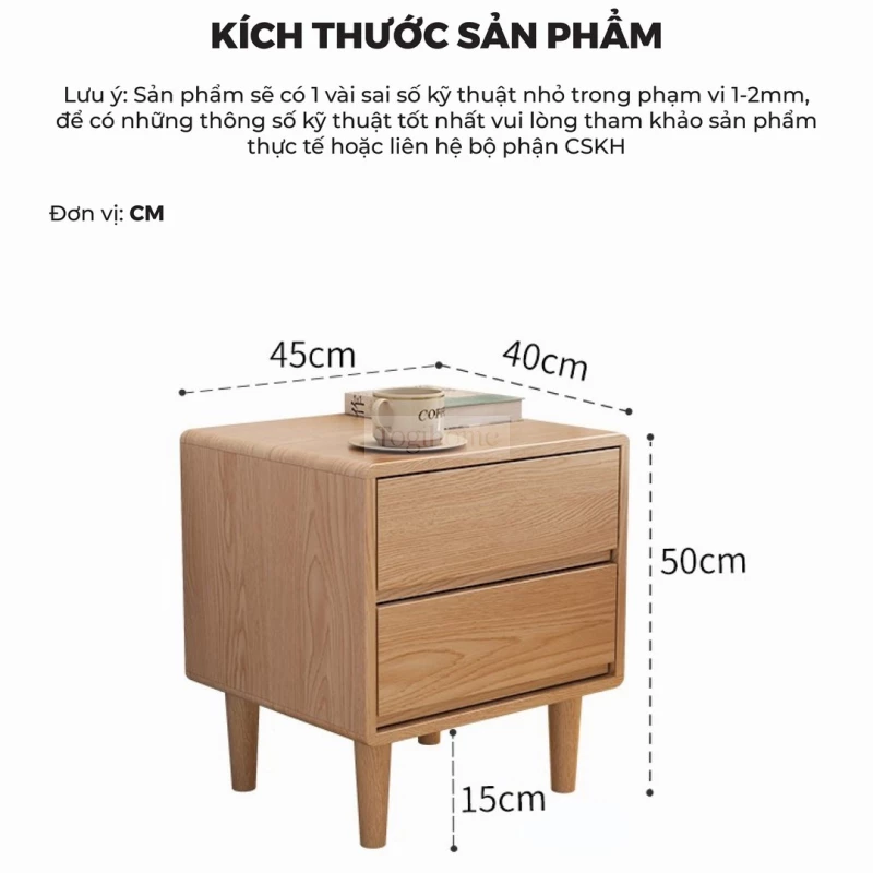 Bộ Sưu Tập Phòng Ngủ Rustic Haven 015 - Thông số và kích thước chi tiết của tủ đầu giường.
