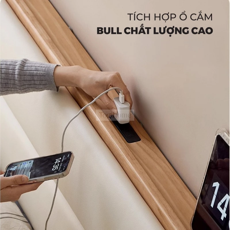 Bộ Sưu Tập Phòng Ngủ Rustic Haven 016 giường ngủ có tích hợp cổng sạc cao cấp.