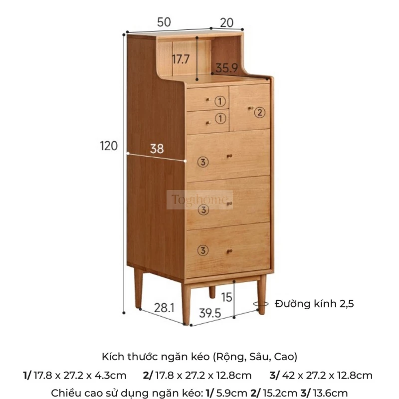 Bộ Sưu Tập Phòng Ngủ Rustic Haven 017 - Thông số của tủ đứng.
