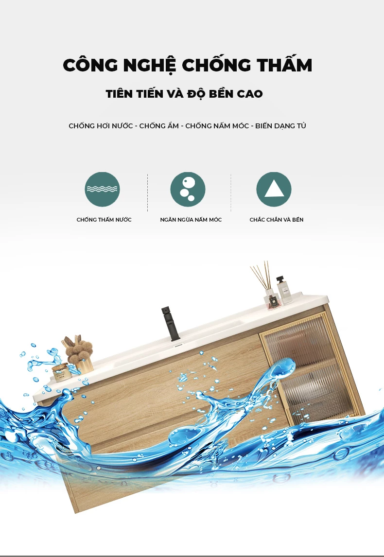 Bộ tủ chậu lavabo phòng tắm cao cấp BT09 sử dụng chất liệu chống thấm cao cấp