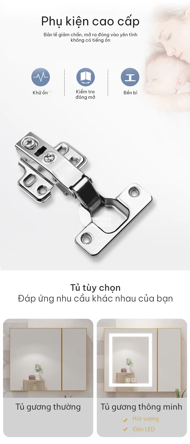 chi tiết phụ kiện của Bộ tủ chậu lavabo phòng tắm cao cấp BT12