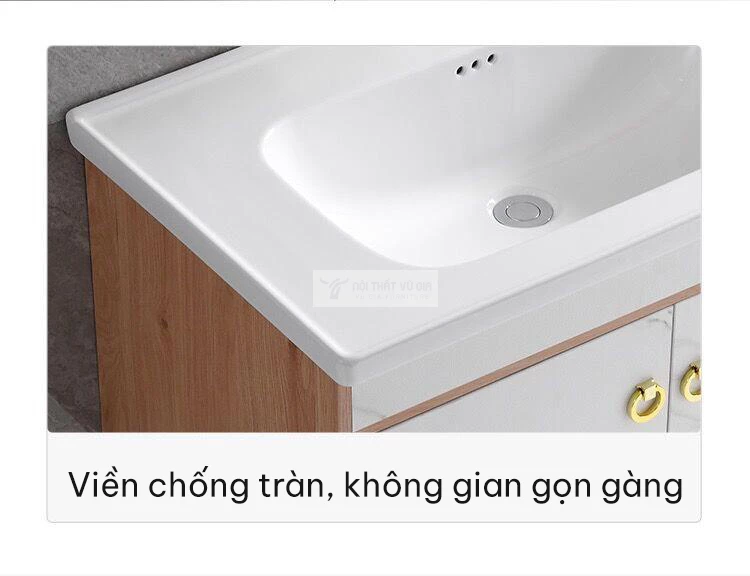 thiết kế viền chống tràn tinh tế của Bộ tủ chậu lavabo phòng tắm cao cấp BT12