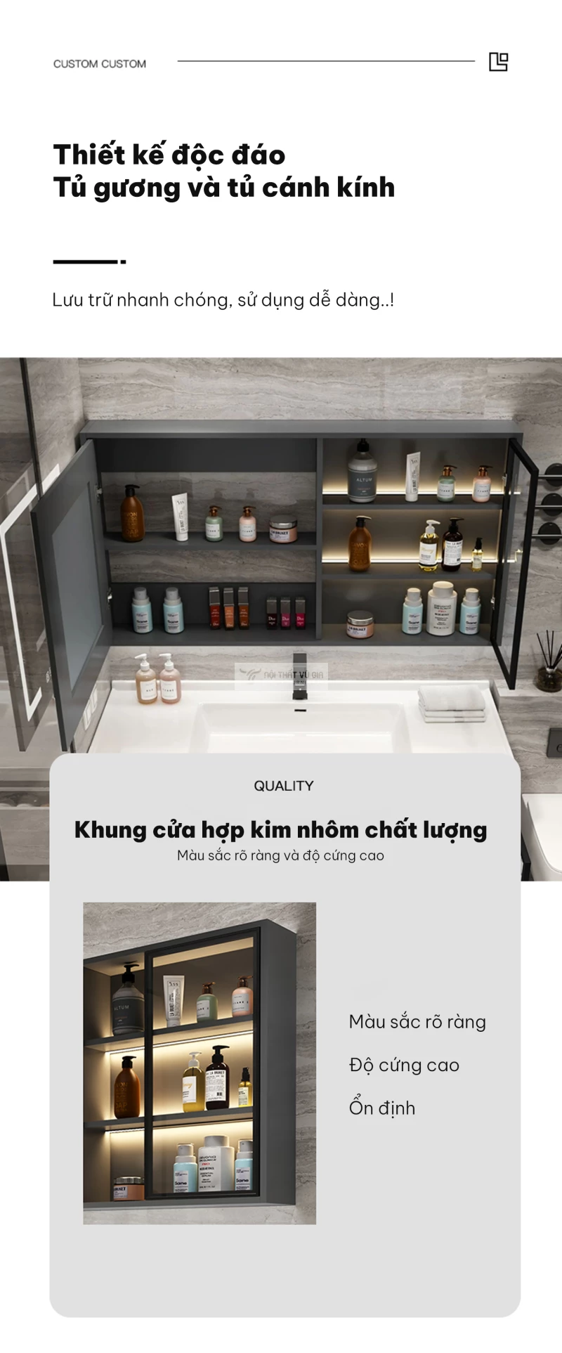 Bộ tủ chậu lavabo phòng tắm cao cấp BT20 sử dụng khung cửa nhôm cao cấp, sang trọng