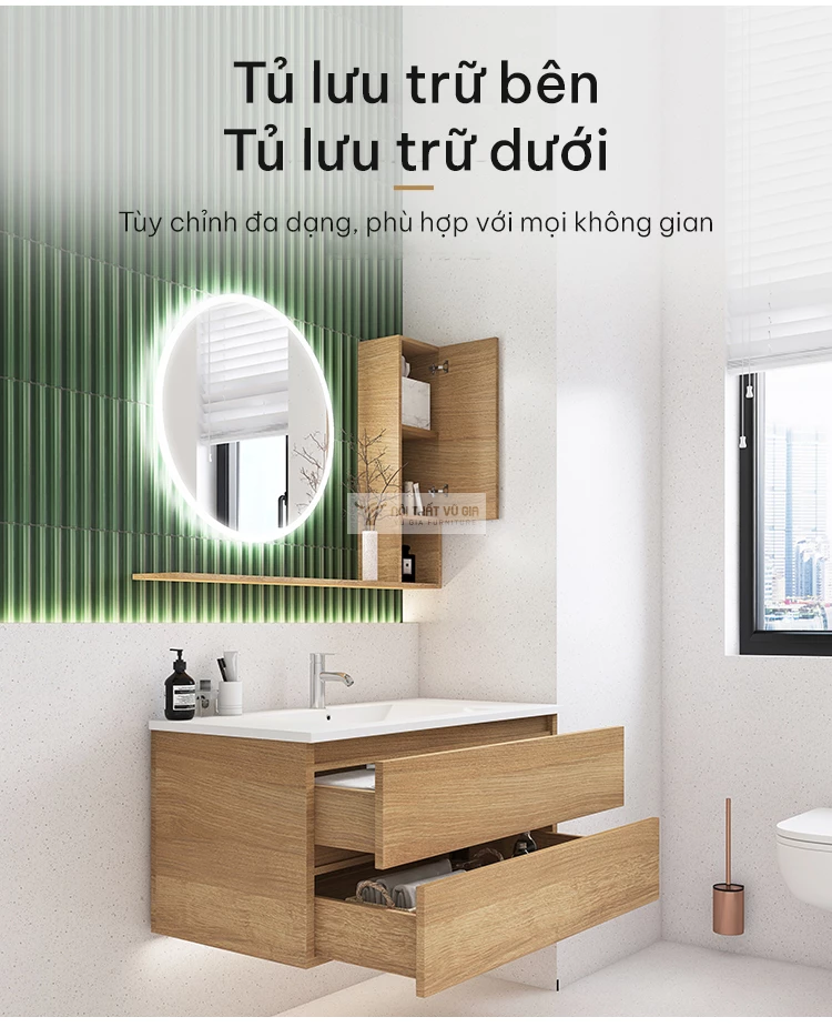 thiết kế lưu trữ tủ dưới rộng rãi của Bộ tủ chậu lavabo phòng tắm đa năng BT08