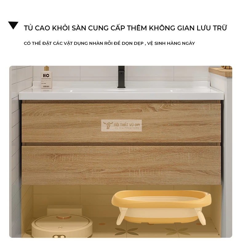 thiết kế tủ cao tối ưu không gian lưu trữ của Bộ tủ chậu lavabo phòng tắm hiện đại BT10