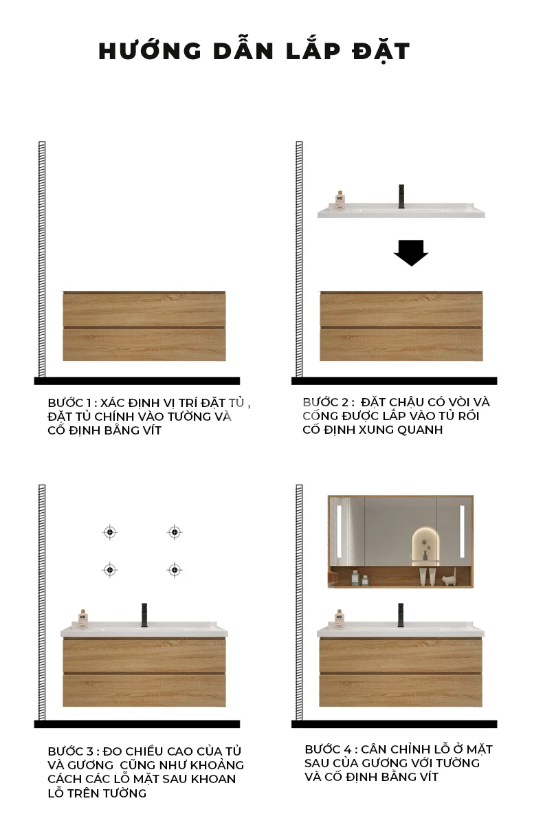 hướng dẫn lắp đặt của Bộ tủ chậu lavabo phòng tắm hiện đại BT10