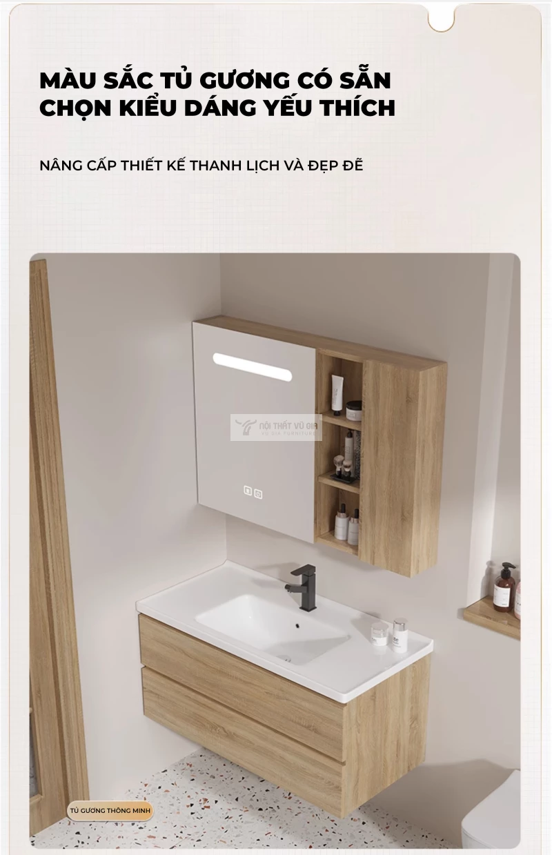 thiết kế tủ gương hiện đại của Bộ tủ chậu lavabo phòng tắm hiện đại BT11