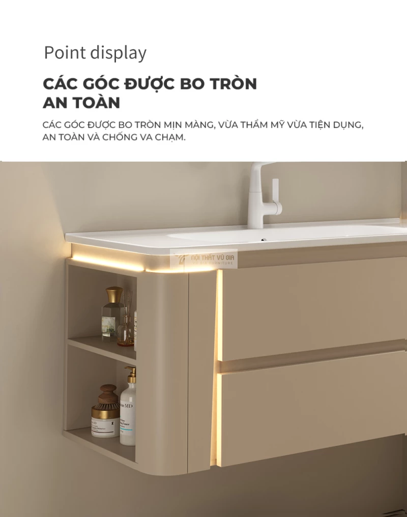 thiết kế bo góc mềm mại của Bộ tủ chậu lavabo phòng tắm sang trọng BT32