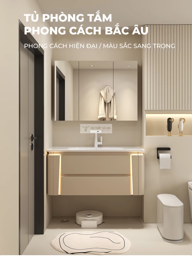 thiết kế phong cách Bắc Âu sang trọng của Bộ tủ chậu lavabo phòng tắm sang trọng BT32