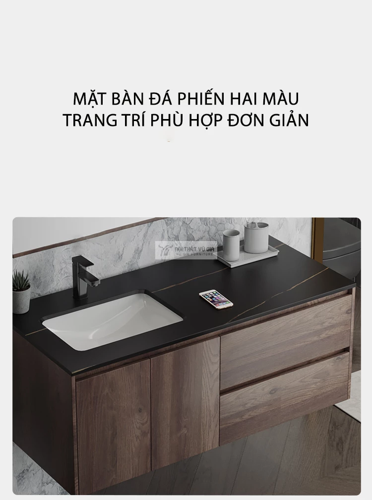 Bộ tủ chậu lavabo phòng tắm thiết kế tối ưu BT15 sử dụng mặt chậu đá phiến cao cấp