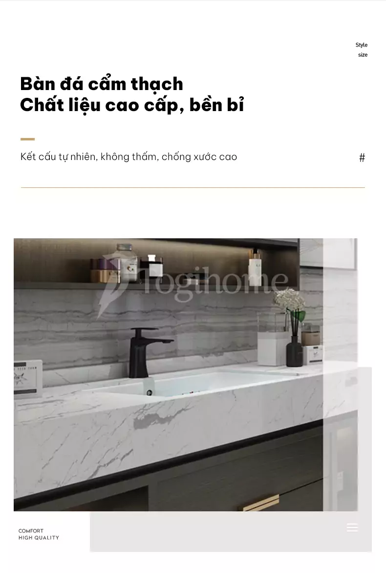 Bộ Tủ Chậu Phòng Tắm Cao Cấp TG04 sử dụng bàn đá cảm thạch cao cấp