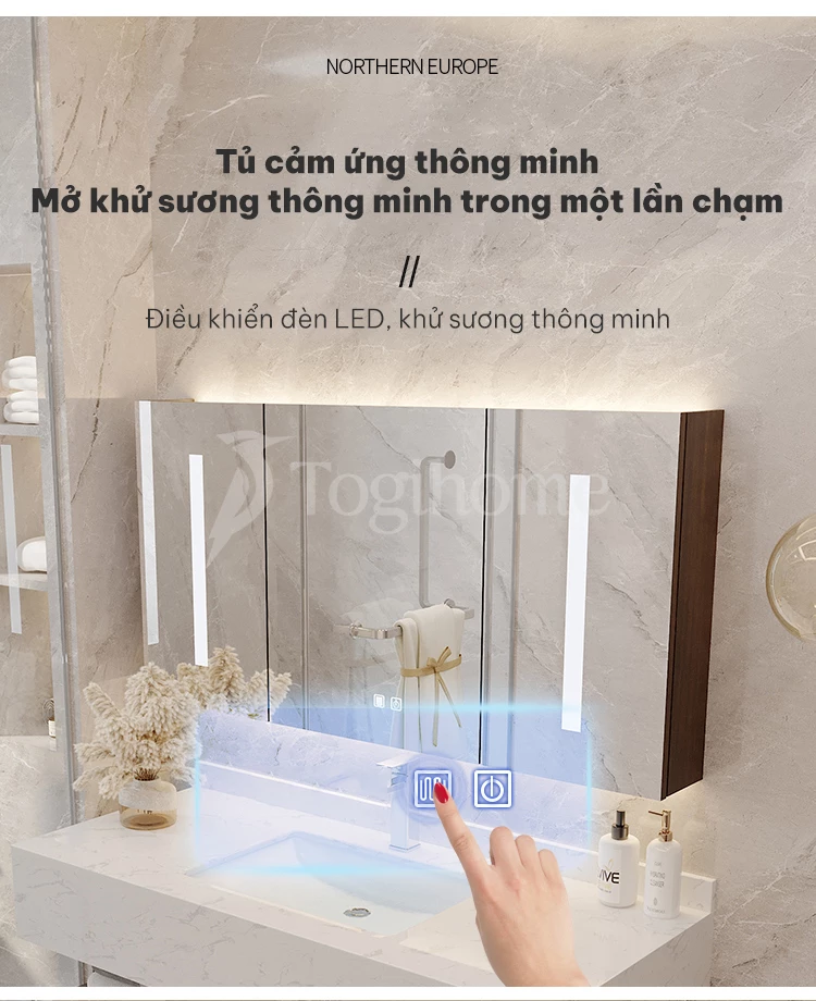 tủ gương thông minh của Bộ tủ chậu phòng tắm cao cấp TG07