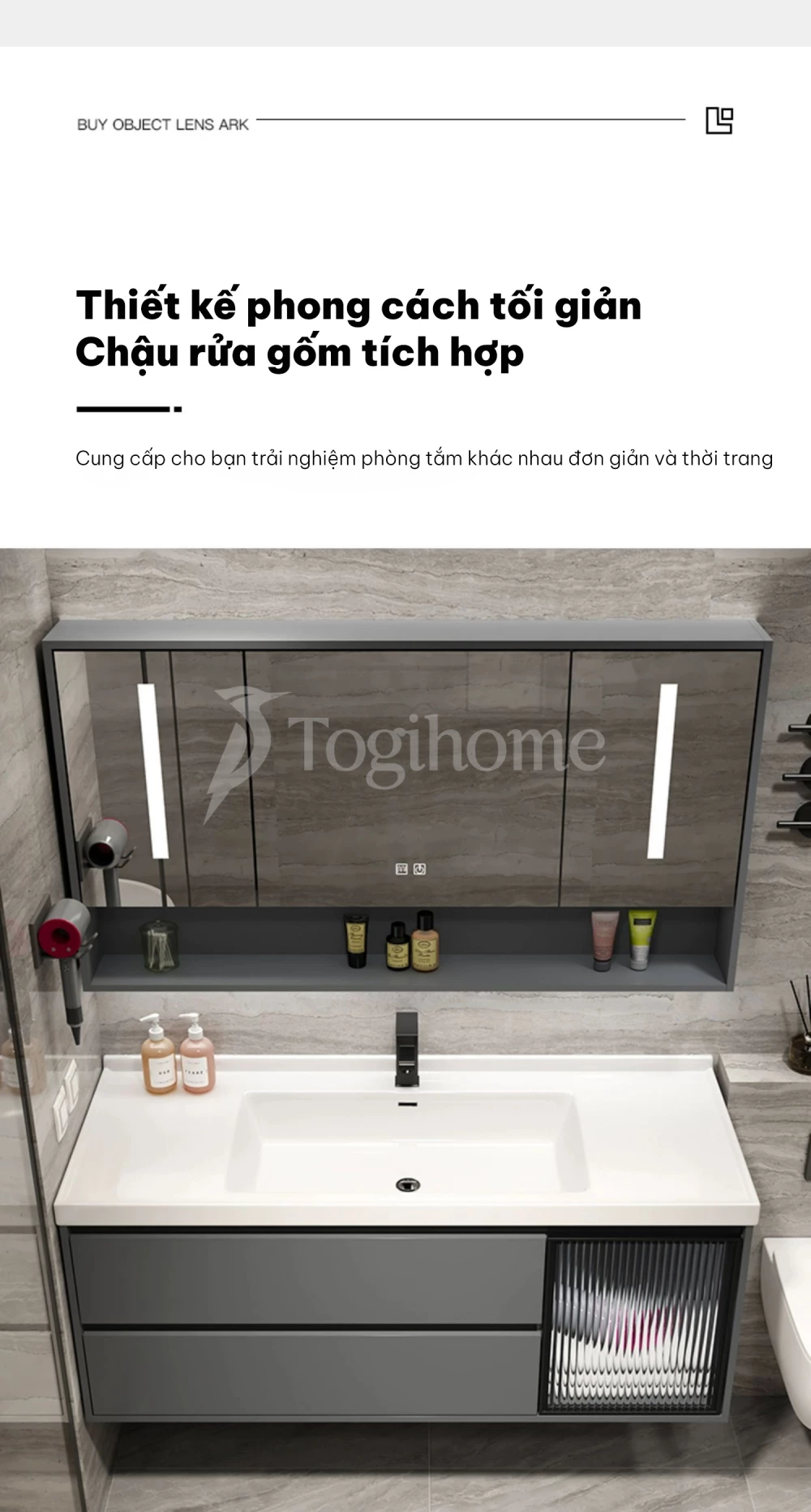 Bộ tủ chậu phòng tắm cao cấp TG26 với thiết kế hiện đại tích hợp chậu rửa gốm