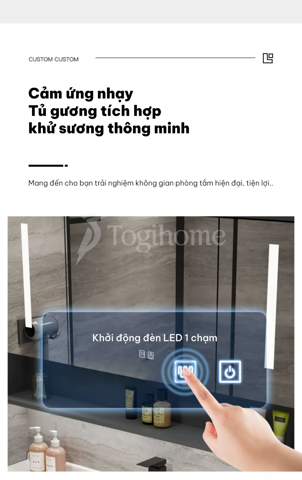 thiết kế tủ gương cảm ứng của Bộ tủ chậu phòng tắm cao cấp TG26