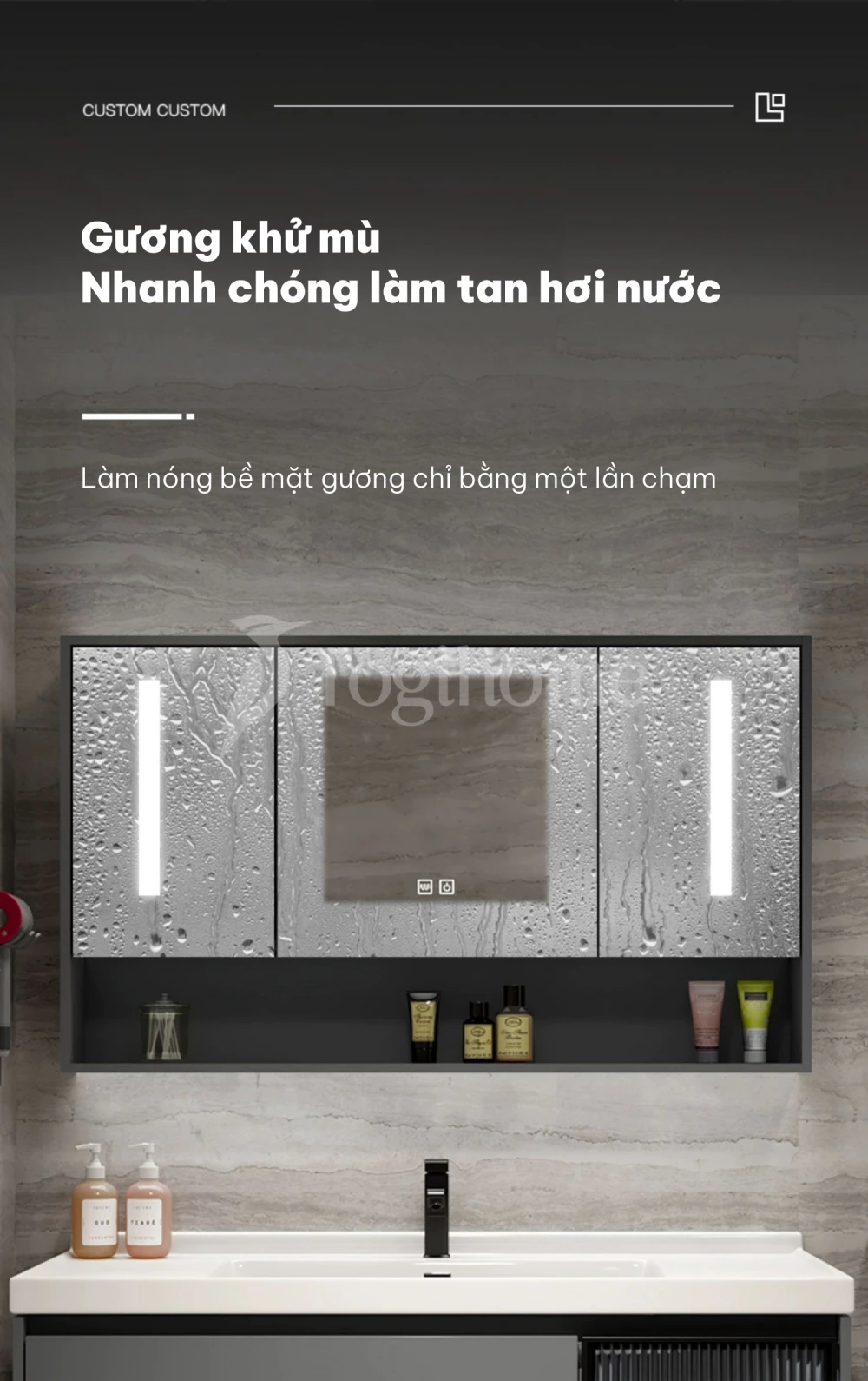 thiết kế khử sương của Bộ tủ chậu phòng tắm cao cấp TG26