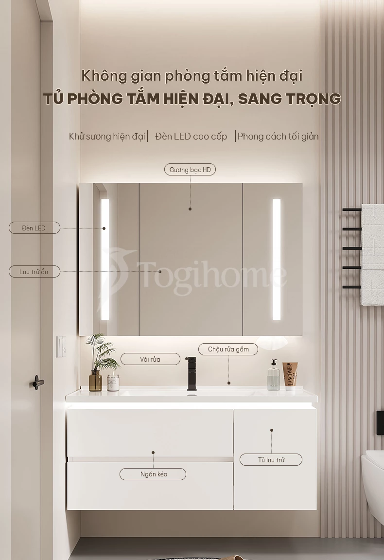 Bộ tủ chậu phòng tắm cao cấp TG33 với thiết kế hiện đại, tinh tế