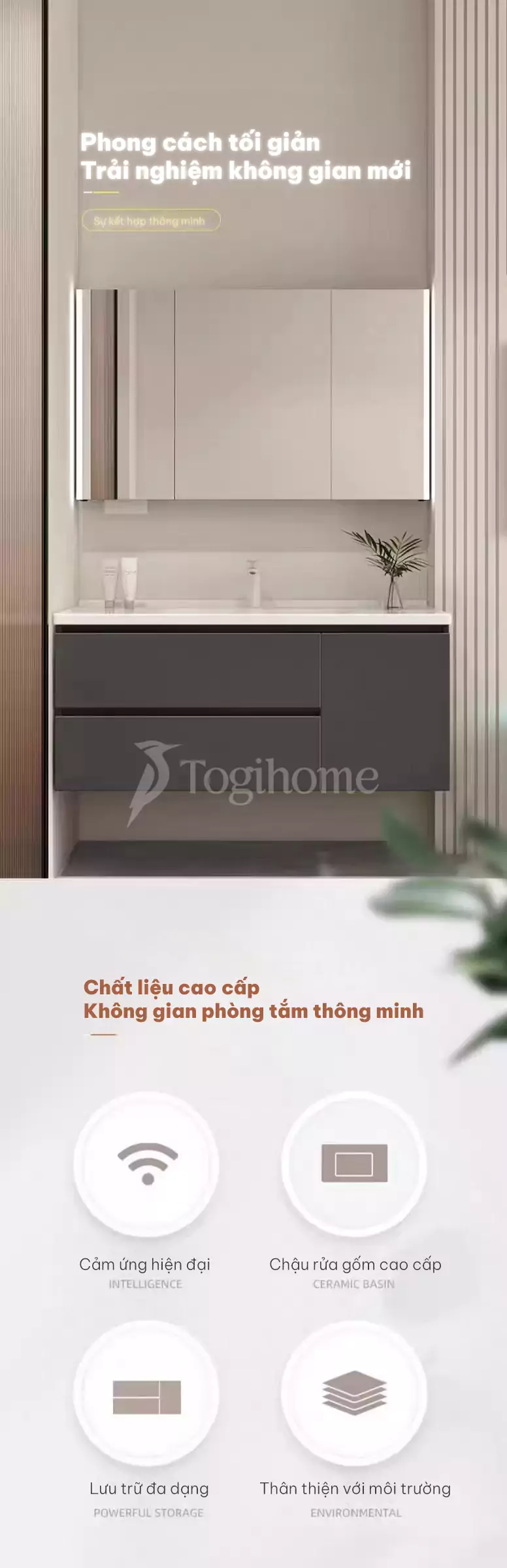 Bộ Tủ Chậu Phòng Tắm Cao Cấp TG35 được thiết kế với phong cách tối giản, hiện đại