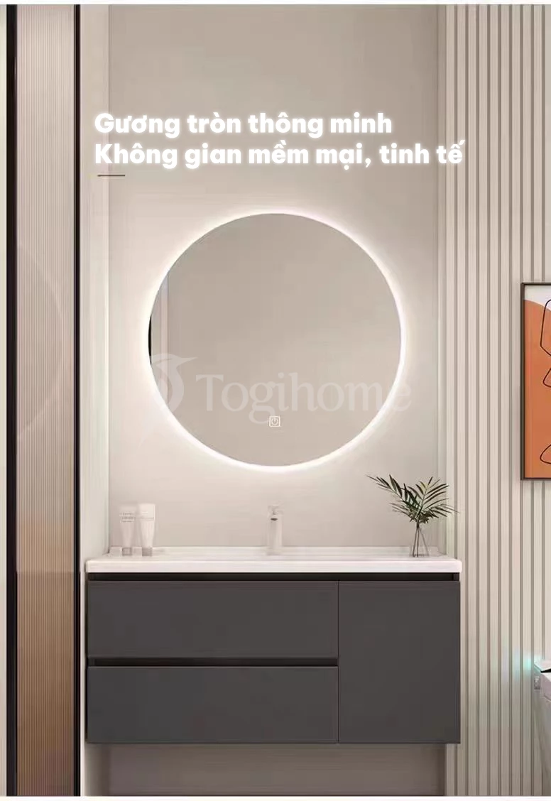 tùy chọn gương LED tròn mềm mại, tinh tế của bộ tủ chậu phòng tắm cao cấp TG35